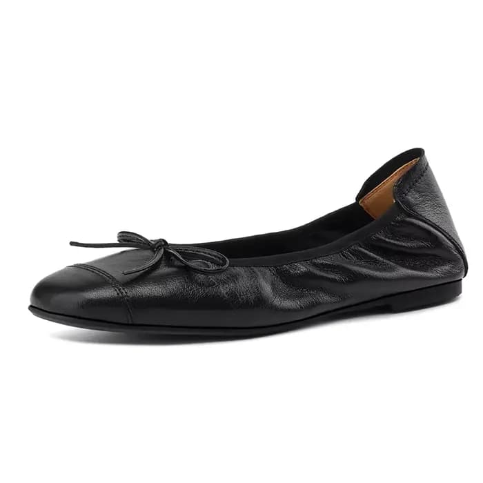 Ballerines en cuir de mouton véritable pour femmes, noir, abricot, marron, nœud papillon, Parker ron