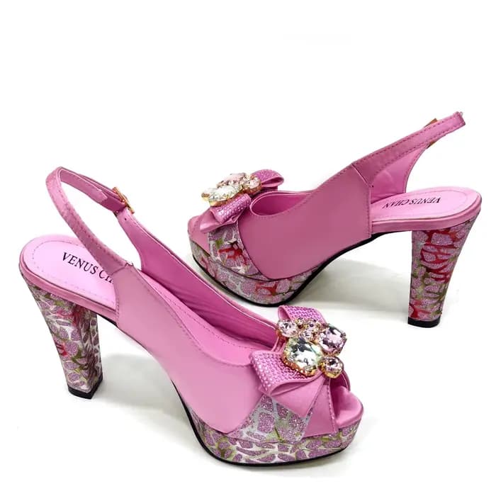 Venus Chan nigérian femmes talon chaussures de fête et ensemble de sacs couleur bleu Royal strass sa
