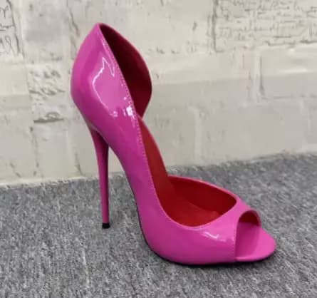 Chaussures sexy en cuir verni noir et doublure rouge de 12cm, talons super hauts à bouche peu profon