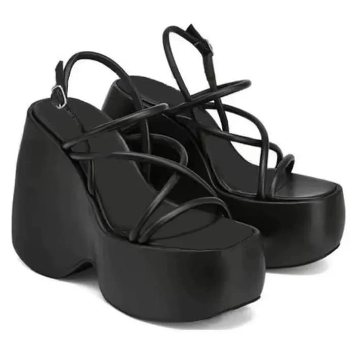 Sandales à Talons Hauts et Semelles Compensées pour Femme, Chaussures Sexy, Noires, Blanches, avec L