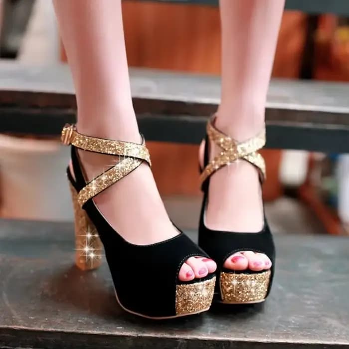 Sandales à talons hauts et épais de 12CM, chaussures pour femmes, nouveau Style, boucle bouche de po