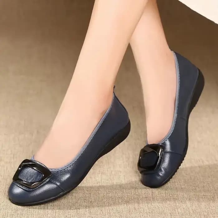 Mocassins plats à enfiler en cuir véritable pour femmes, chaussures de Style Ballet, confortables à