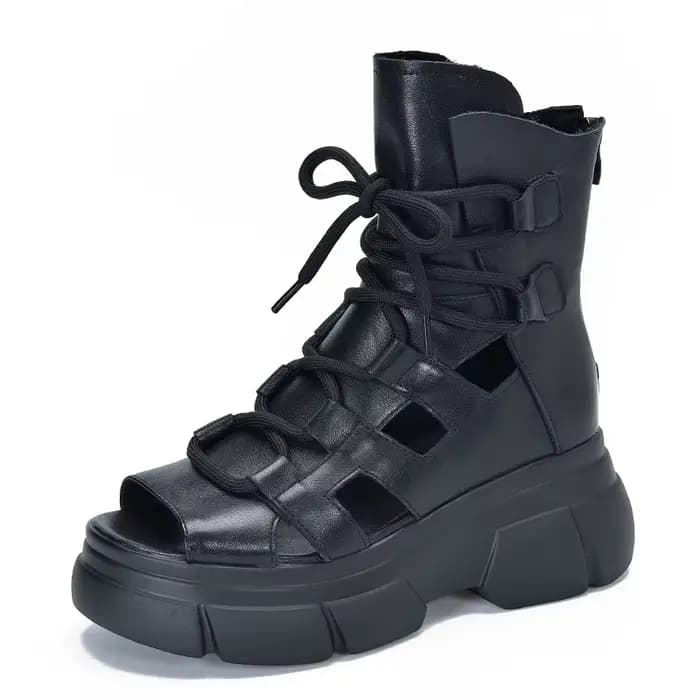 DRKANadvocate-Sandales rétro en cuir véritable pour femme, chaussures ouvertes noires, plateforme re