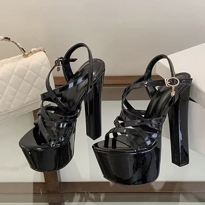 Liyke Style de piste 16CM épais talons hauts plate-forme sandales Sexy bande étroite bride à la chev
