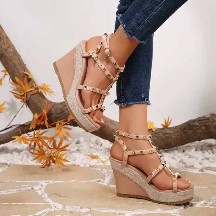 Sandales à lanières cloutées, chaussures d'été à bout rond et bout ouvert, antidérapantes, résistant