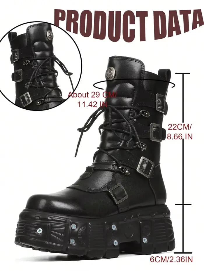 Cool mode femmes bottes de Combat talons épais fond épais goujons fermeture éclair boucle plate-form