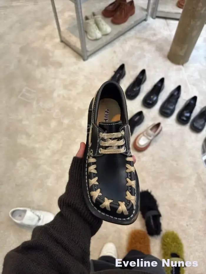 Mocassins à bout carré rétro style britannique en cuir, unisexe, à lacets croisés, décontractés et p