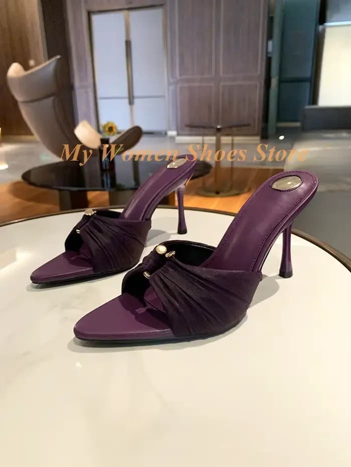 Escarpins plissés violets en maille respirante à bout pointu et talon aiguille fin, style défilé, po
