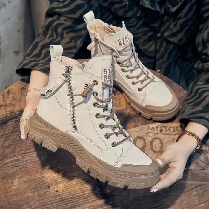 Chaussures de printemps et d'automne en cuir véritable pour femmes, bottines à semelle épaisse, bott