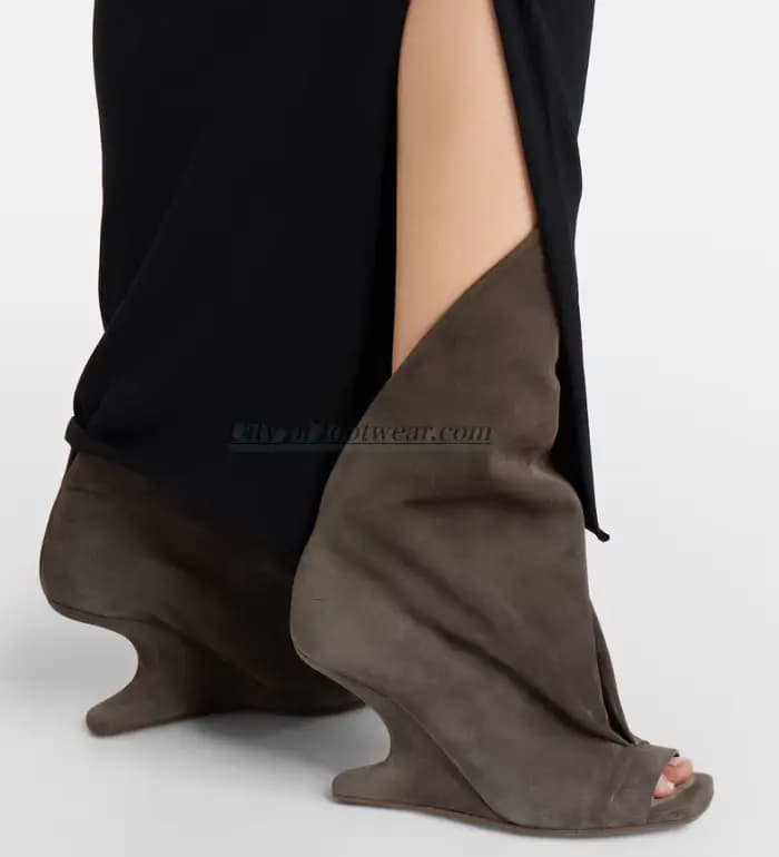 Bottines mi-mollet à talon compensé en daim peep toe pour femme, nouvelle collection été 2026, à enf