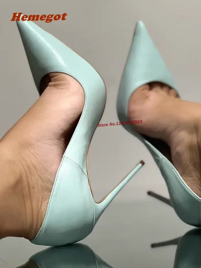 Escarpins à talons aiguilles bleus, bout pointu, fins, peu profonds, solides, pour femmes, chaussure