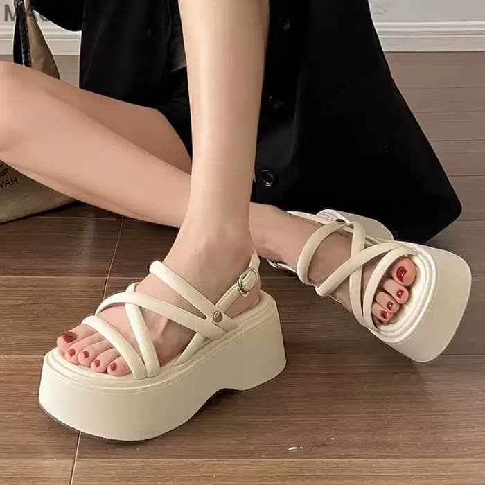 Sandales compensées noires femmes plate-forme chaussures ceinture noire talons hauts gladiateur talo