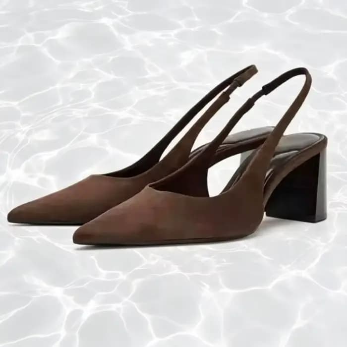 Pumps à bride arrière en daim synthétique de haute qualité, femmes, rétro, marron, bout pointu, talo