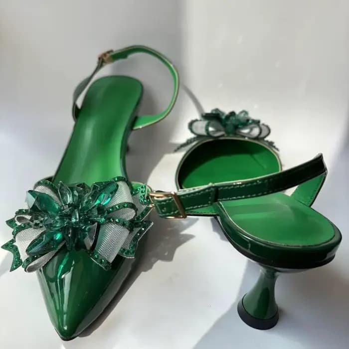 LNATISNOVA Sandales à talons aiguilles vertes en cristal pour femme - Sandales à talons aiguilles à