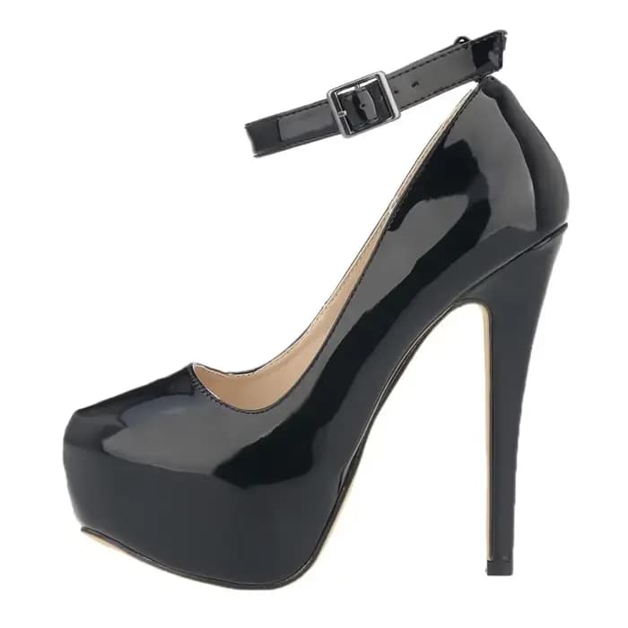 Escarpins en cuir verni pour femmes, chaussures Stiletto de 14cm, Sexy, boucle concise, talons hauts