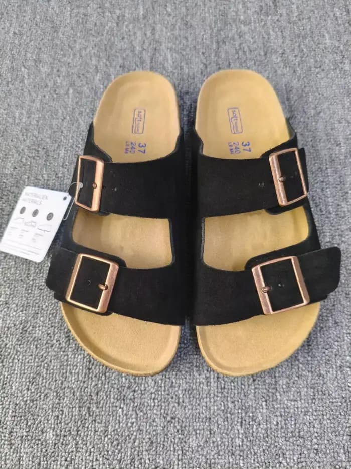 Sandales plates de plage unisexes style vintage à double boucle avec semelle intérieure en liège – C