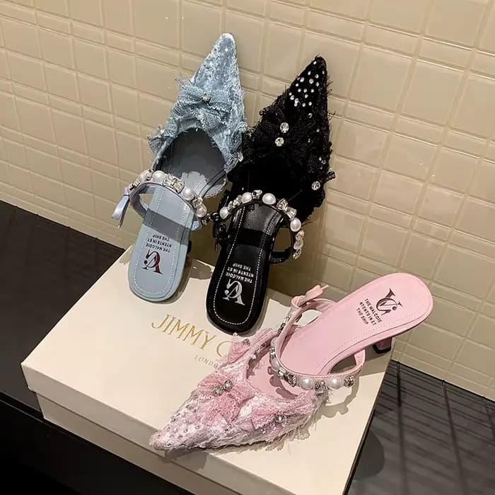 QUTAA 2025 mode femmes talons hauts sandales chaussures Sexy nœud bout pointu pantoufles de fête cha