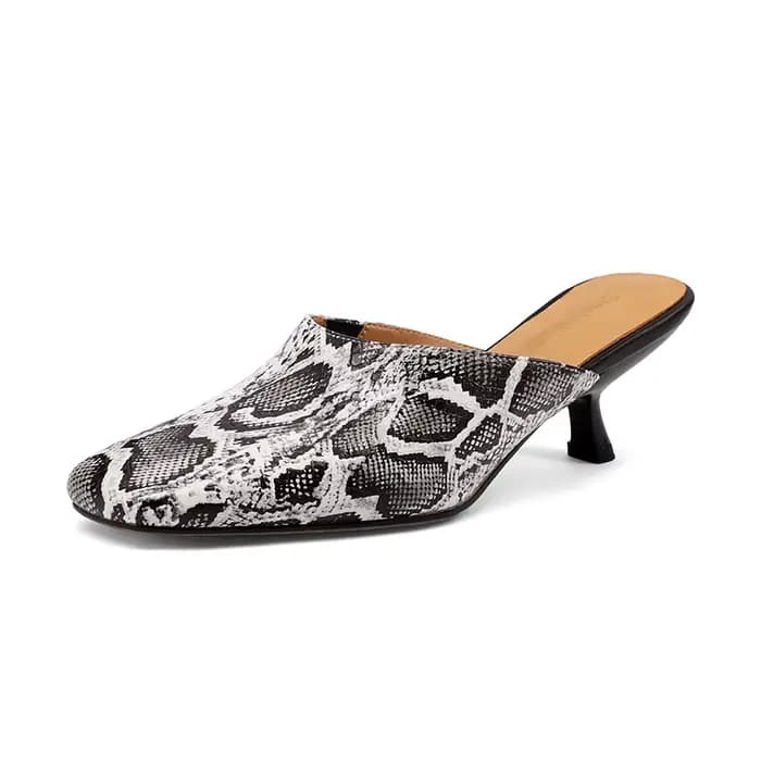 SmallHut Nouvelle Tendance Été Mules Femme en Cuir Fendu Motif Serpent Jaune Bleu Beige Noir Marron