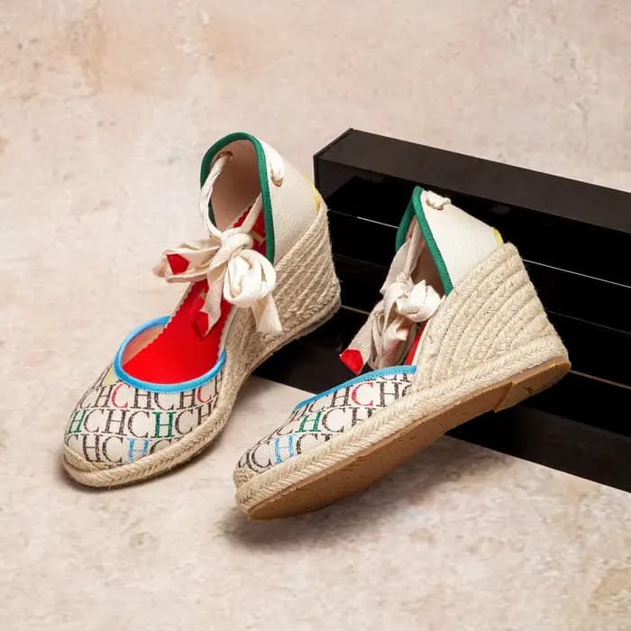 Chaussures pour femmes CARACAS toile WEDGES marque de luxe sandales à talons tissu de paille chaussu