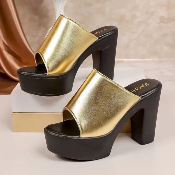 Sandales mules d'été pour femme, couleur unie, talon épais, décontractées, à bout ouvert, plateforme