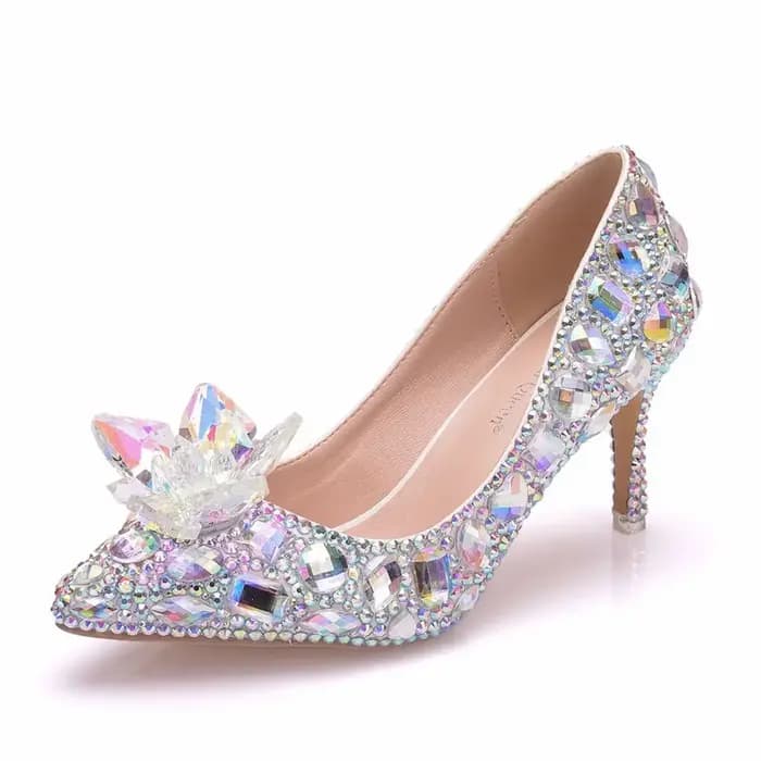 Talons hauts mariage femmes chaussures diamant pompes cendrillon cristal chaussures strass bout poin