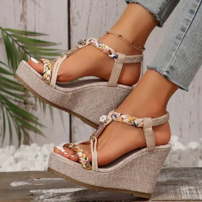Sandales à talons compensés pour femmes, chaussures de styliste à la mode, de haute qualité, à plate