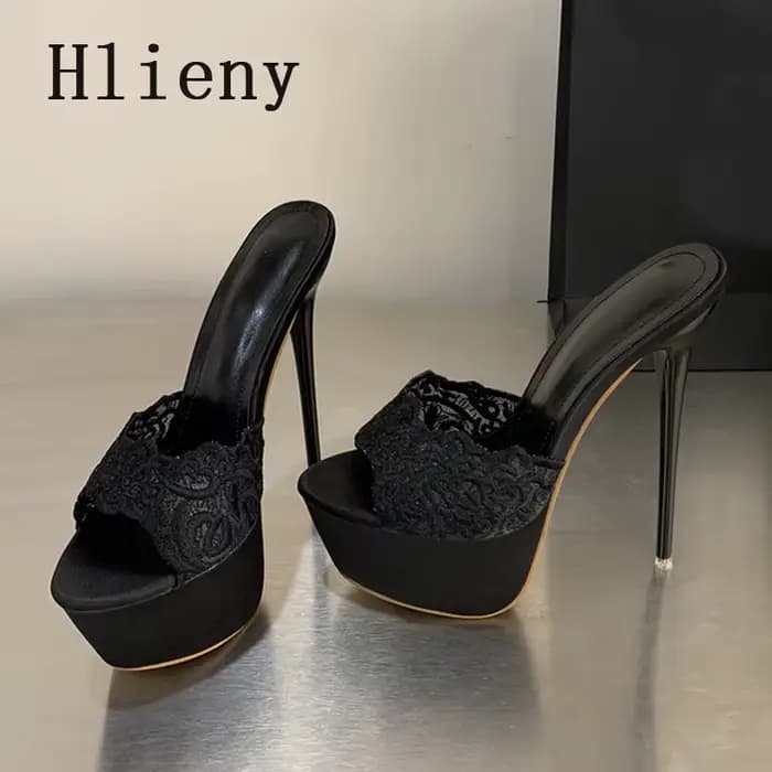 Hlieny Street Style été bout ouvert plate-forme femmes pantoufles mode mince talons hauts sandales d