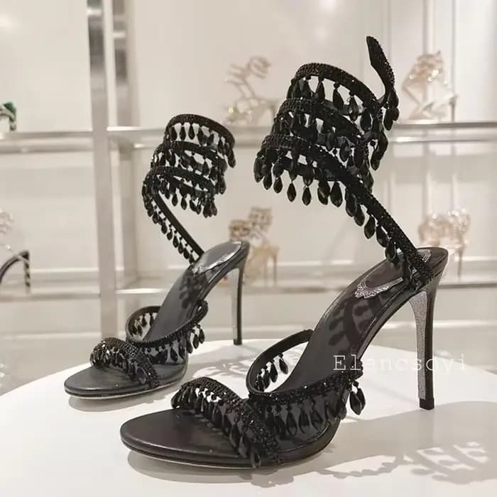 Mode talons hauts sandales femmes cristal chaîne perle serpent en forme enroulement chaussures de ma
