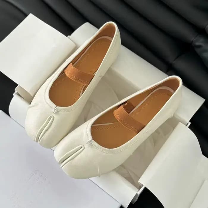Escarpins Tabi en cuir véritable pour femme, à bout fendu, plissés, à talon bas, semelles souples, s
