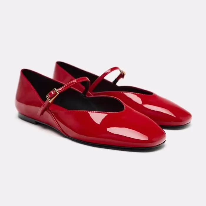 Chaussures de ballet rondes en cuir verni pour femmes, chaussures de mode Mary Gasoline Shock, chaus