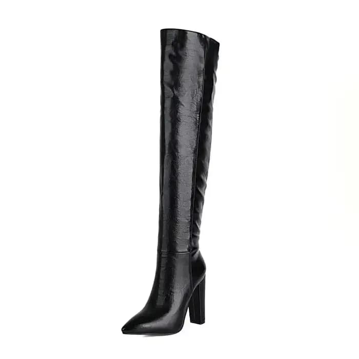 Cuissardes hautes femmes marine marron gris couleur bout pointu Sexy hiver talons hauts motif plissé