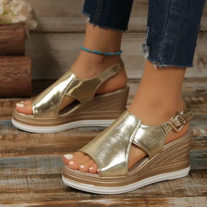 Sandales à l'offre elles compensées Peep Parker pour femmes, chaussures d'été romaines à plateforme,
