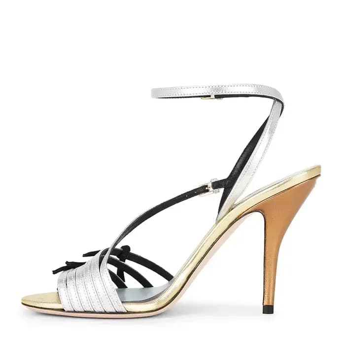 Chaussures modernes pour femmes à talons hauts en cuir patchwork à bande étroite, bout rond sexy, ta