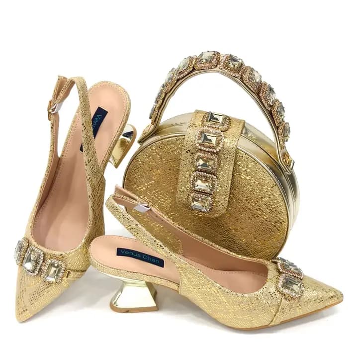 Ensemble de chaussures et sacs à talons hauts pointus en biscuits pour femmes, mariage et fête, mode
