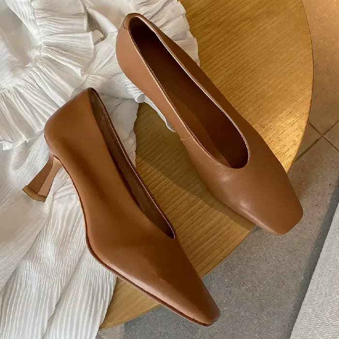 Escarpins à enfiler en cuir véritable pour femmes, chaussures élégantes à talon haut et fin, bout ca