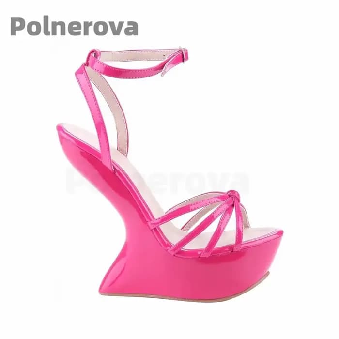 Sandales à plateforme à bande étroite pour femmes, bout ouvert, talons hauts, lanière avec boucle à