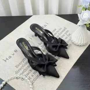 Pantoufles roses Cool Style féerique pour femmes, pantoufles d'été à talons hauts creux avec nœud po