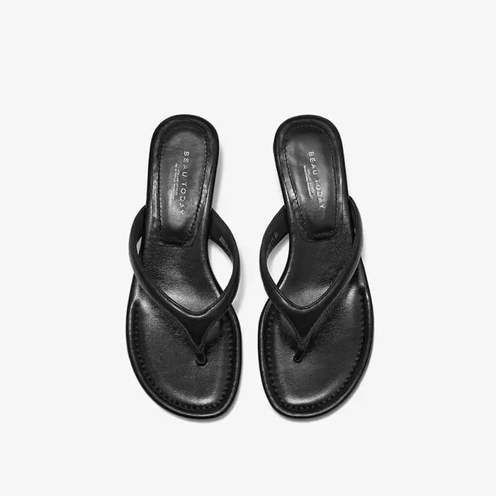 BEAUTODAY tongs décontractées femmes en peau de mouton en cuir t-strap bout ouvert pantoufles solide