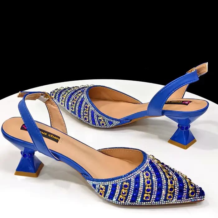 Ensemble de chaussures et de sacs italiens pour femmes, nouveau Design spécial, couleur bleue, talon