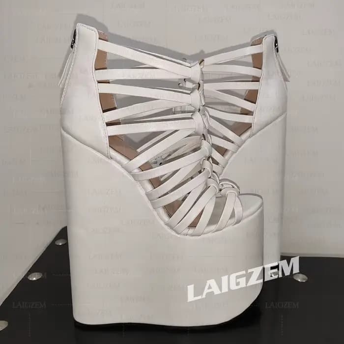 LAIGZEM femmes sandales plate-forme compensées à lanières bout ouvert 22CM talons hauts pompes dos Z