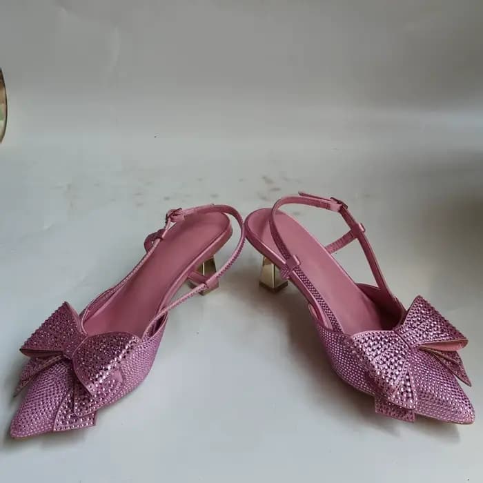 LNATISNOVA – ensemble de chaussures à talons hauts avec nœud en cristal rose pour femmes, sandales à
