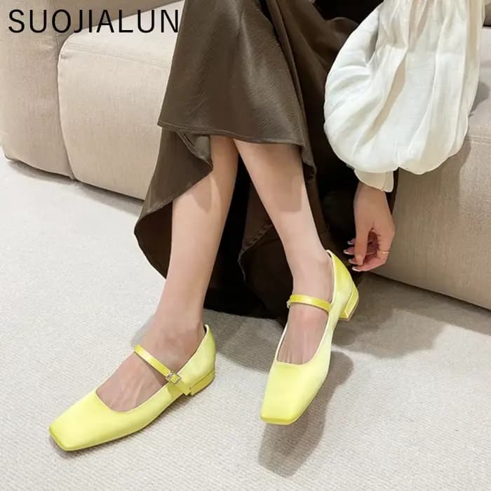 SUOJIALUN-Chaussures plates d'été pour femmes, mocassins ronds, peu profonds et doux, ballerine, ten