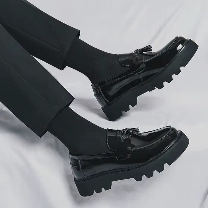 Mocassins à semelle épaisse et confortable, chaussures en cuir à bout rond, chaussures d'affaires et