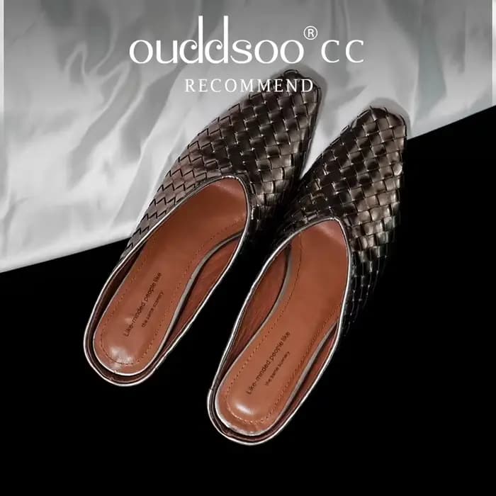 Mules de luxe Ods Gold Silver, pantoufles tissées, bout carré, talon plat, design à enfiler, chaussu
