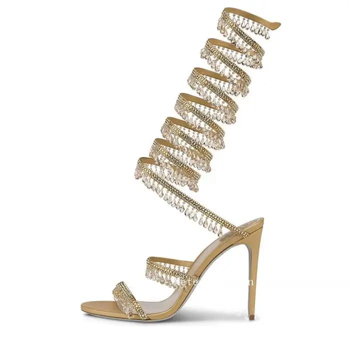 Bout rond ouvert Stiletto élégant été nouveau serpent en forme de strass pied anneau sangle talon ha