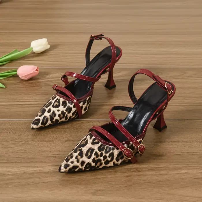Escarpins sexy à talon haut motif léopard pour femme, sandales d'été 2026 sexy en cuir verni rouge b