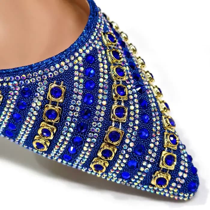 Ensemble de chaussures et de sacs italiens pour femmes, nouveau Design spécial, couleur bleue, talon
