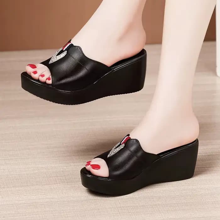 Sandales en cuir compensées d'été de haute qualité pour femmes 6cm talon moyen nouveau 2025 taille 3