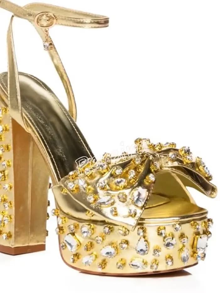 Sandales à Plateforme avec Nministériels d localité et Strass pour Femme, Talon Épais, Rond, Parker,