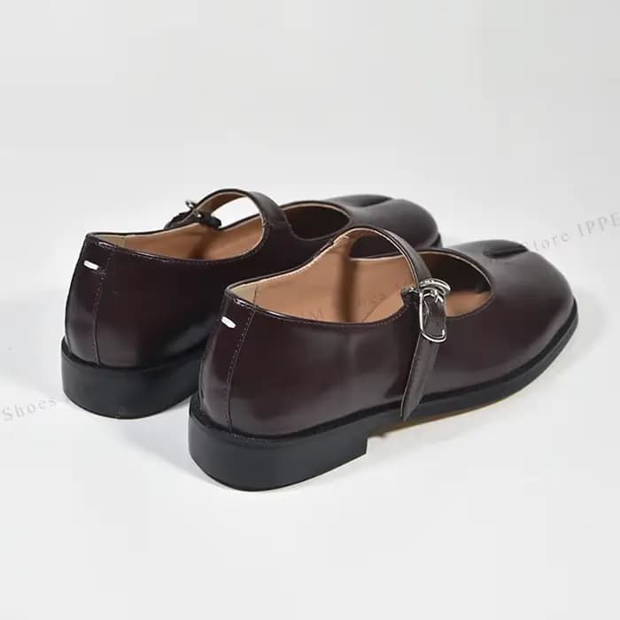 Chaussures Tabi IPPEUM, ballerines bordeaux à bout fendu, grandes tailles 44, mocassins en cuir marr